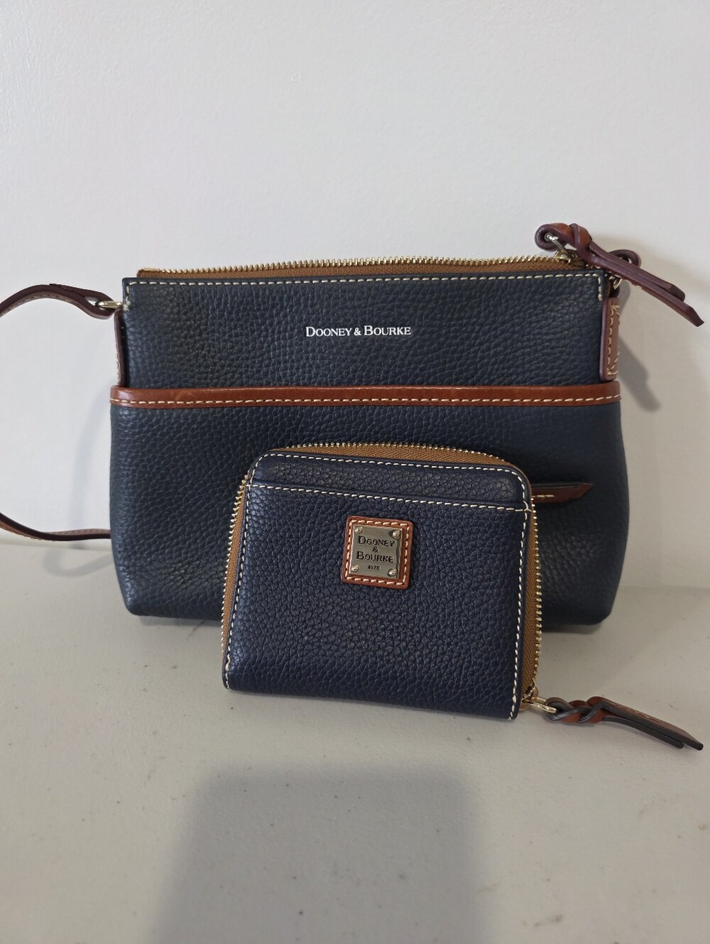 Dooney & Bourke Navy Pebble Grain Leather Ginger Crossbody & Wallet Included